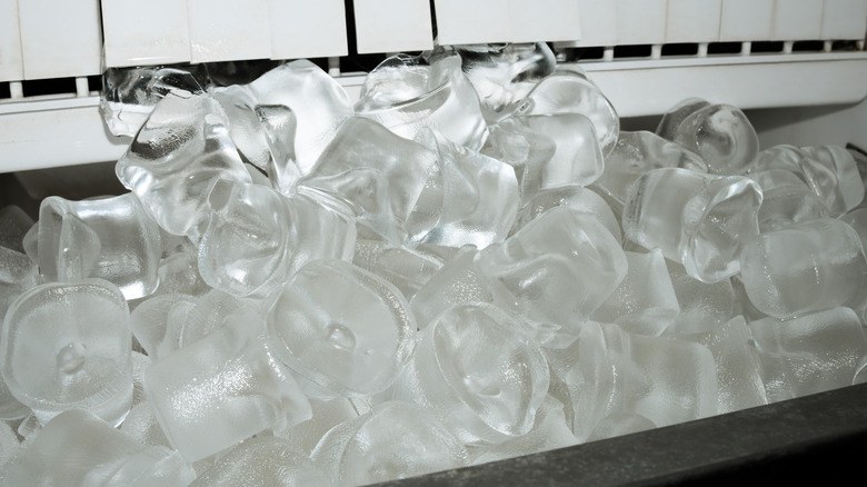 Ice in a bin inside of a freezer