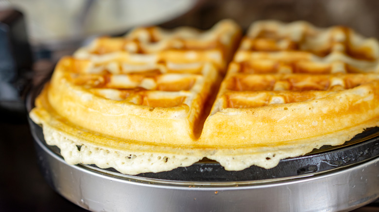 Fresh waffle from waffle maker press