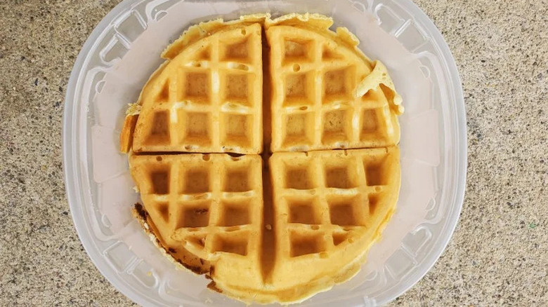 IHOP Belgian waffle in a takeout container