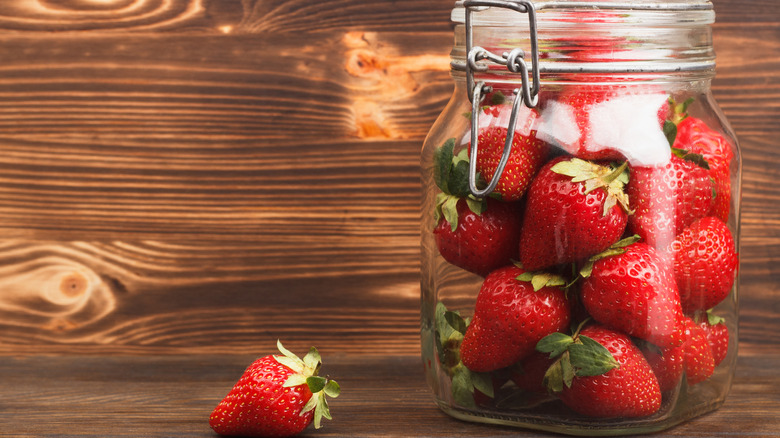 Strawberries in a glass jar