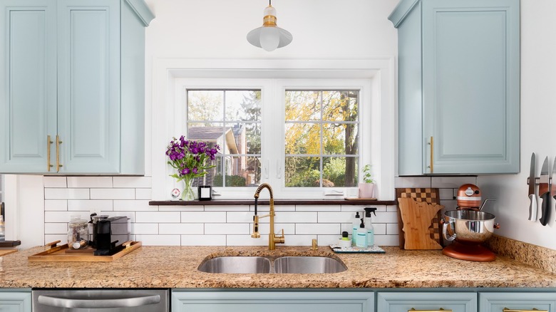 Blue and copper kitchen