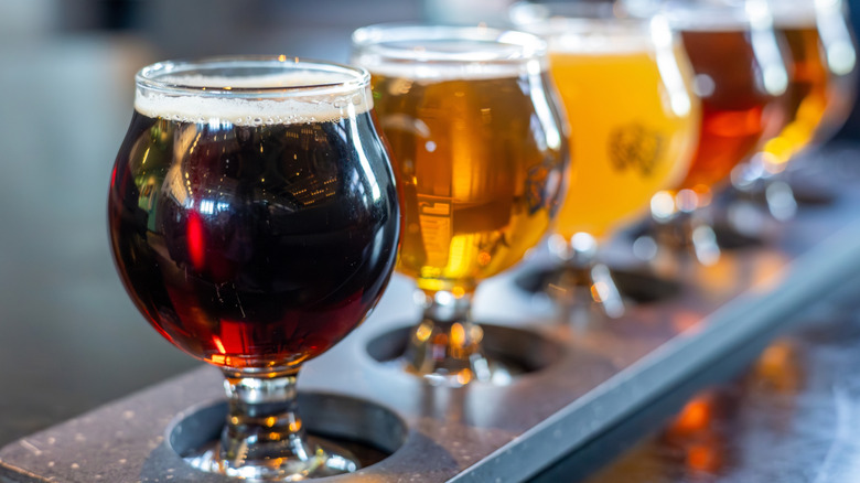A sampler tray of beers at a Colorado brewery.
