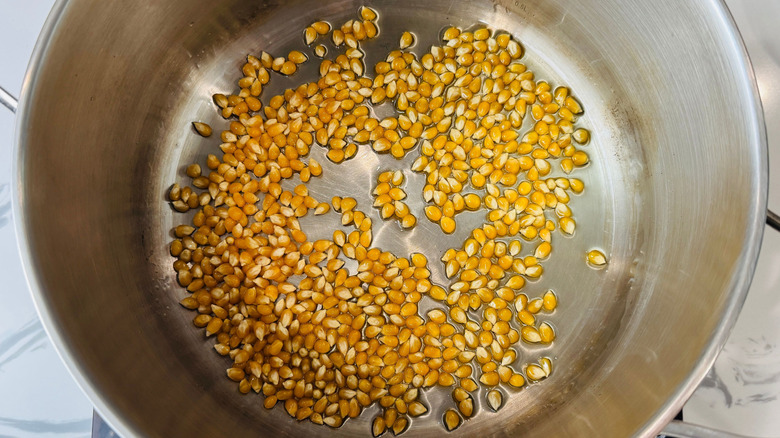 Popcorn kernels in large pot