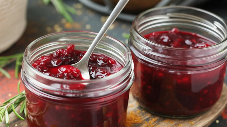 homemade cranberry sauce in glass jars