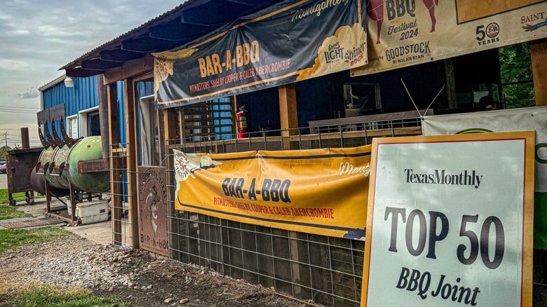 Front of Bar-A-BBQ restaurant entrance.