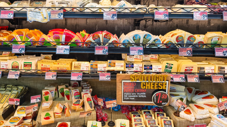 a cheese display at Trader Joe's