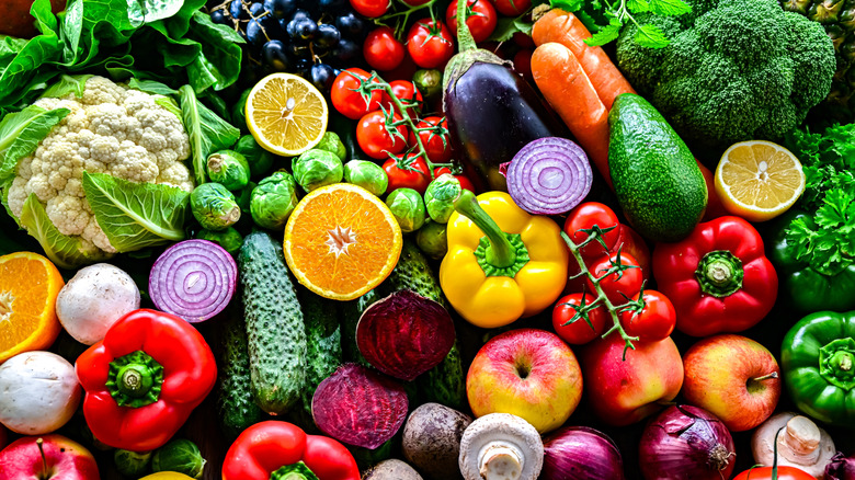 An assortment of fresh fruits and vegetables