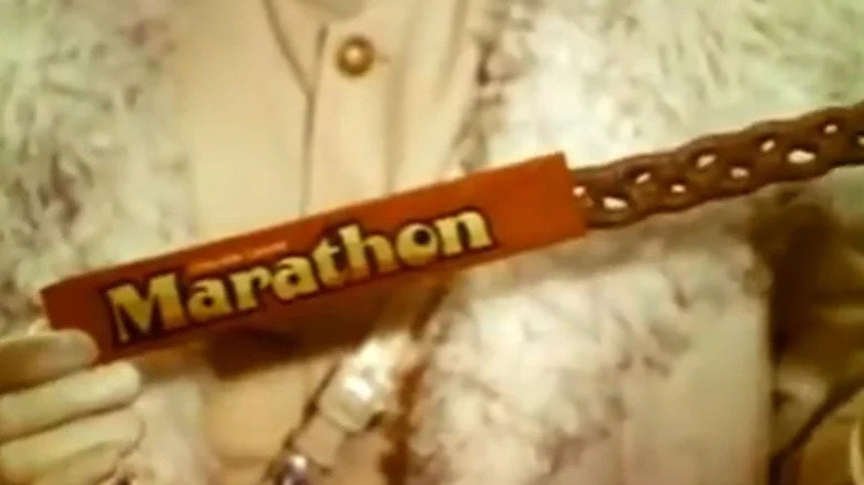 Vintage Marathon bar being removed from its wrapper