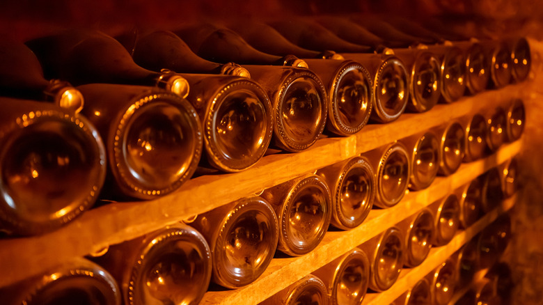 Bottles of French wine in a cellar