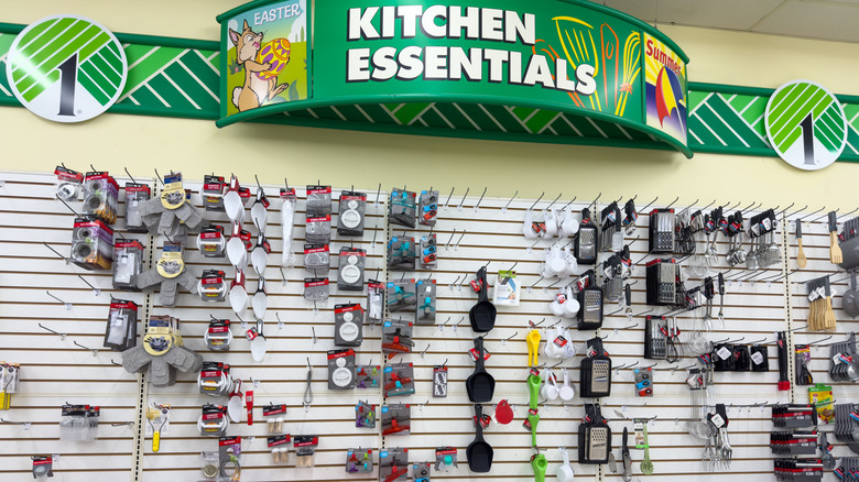 Aisle of kitchen essentials at Dollar Tree