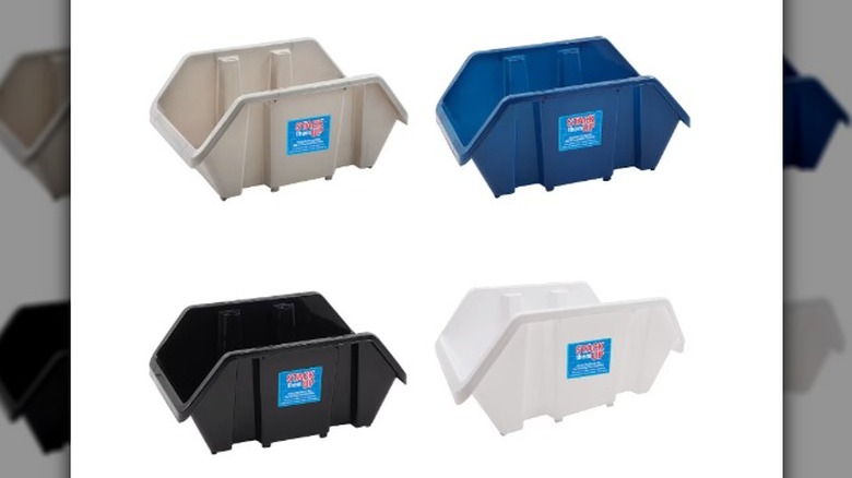 Four Stack Them Up Stack and Nest plastic bins against a white background