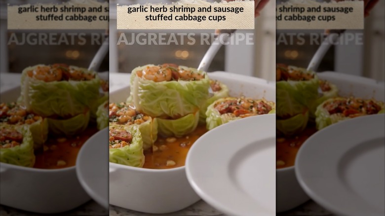 AI-generated video of cabbage shrimp cups being served on a plate
