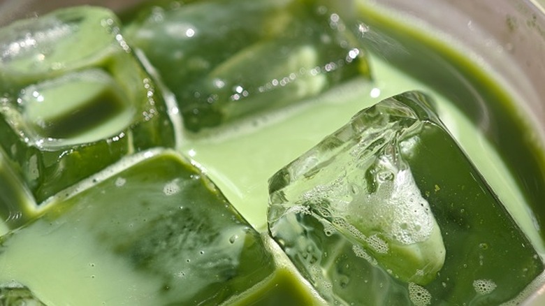 Matcha drink with ice cubes
