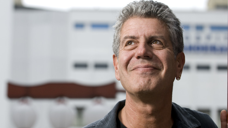 Anthony Bourdain smiling.