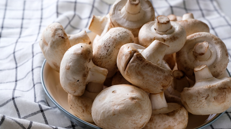 white mushrooms piled in bowl