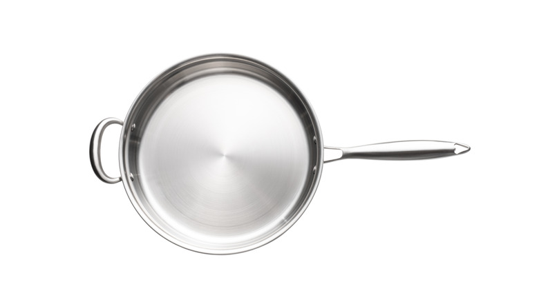 stainless steel pan on white background