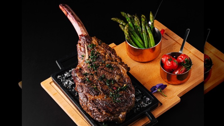 Cooked steak on a counter resting