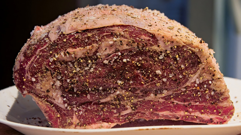 A close-up of prime rib