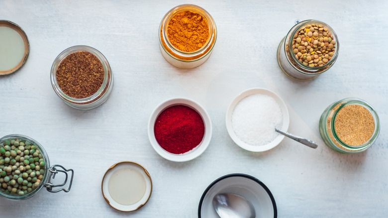 A variety of seasonings and spices