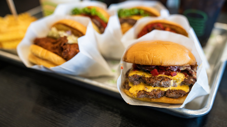 A closeup of smash burgers