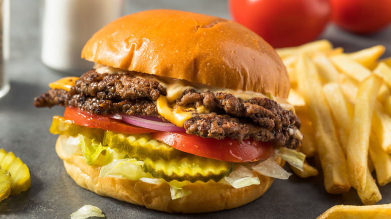 A smash burger close up