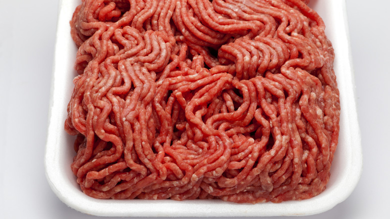 Ground beef on a white background