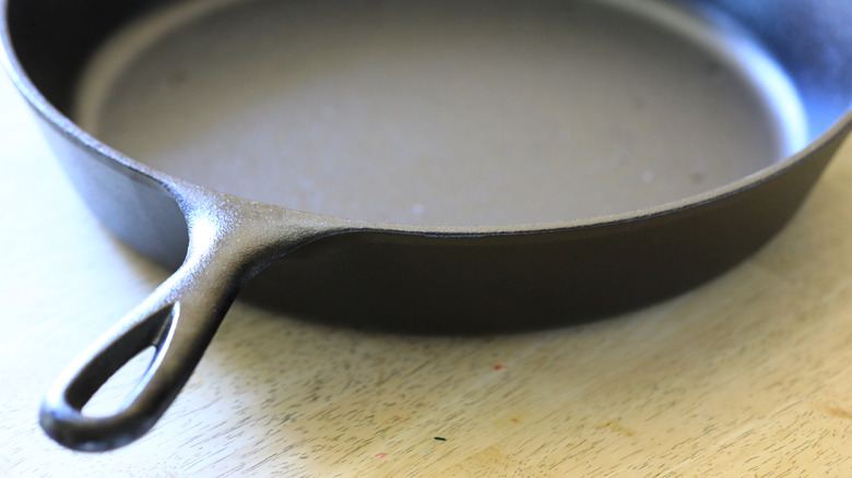 A close-up cast iron pan