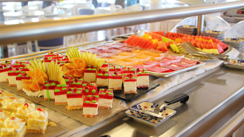 buffet style layout of desserts and fruit
