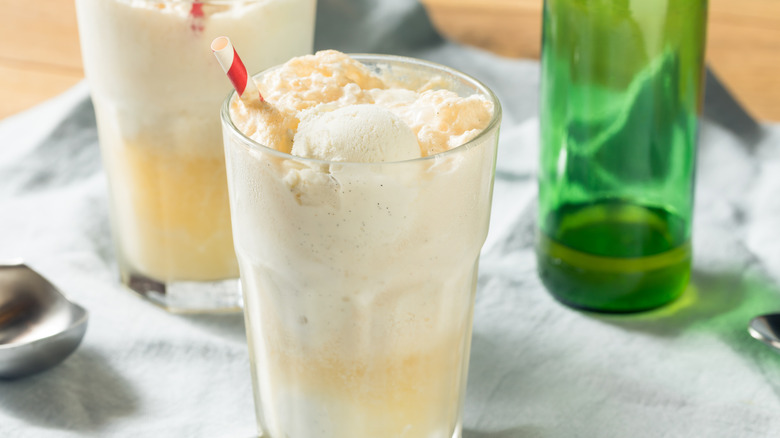 Glass of Boston cooler with red and white striped straw