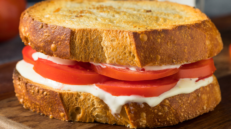 Tomato sandwich with mayo on thick-cut toasted bread