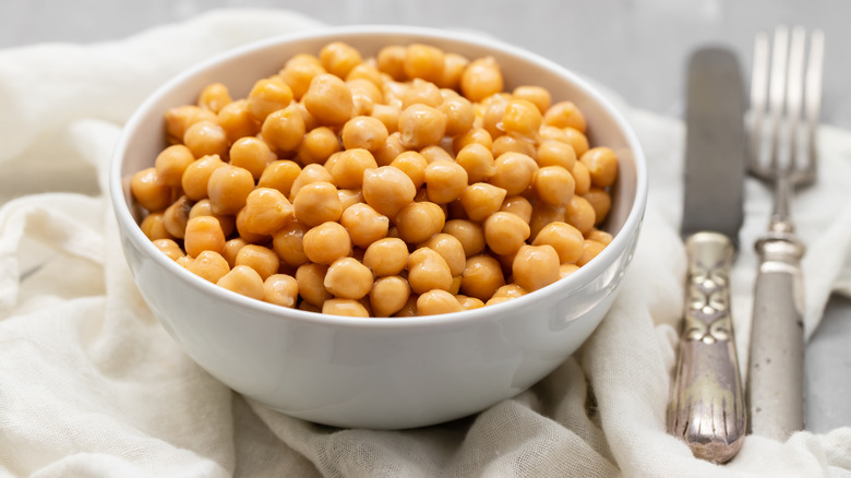cooked chickpeas in a white bowl