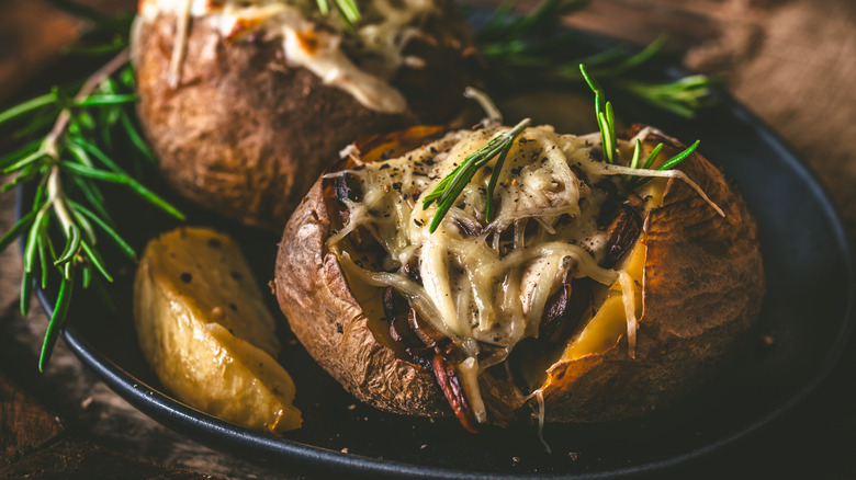 Mushroom packed baked potato