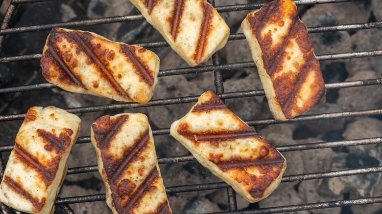 Charred halloumi on the grill