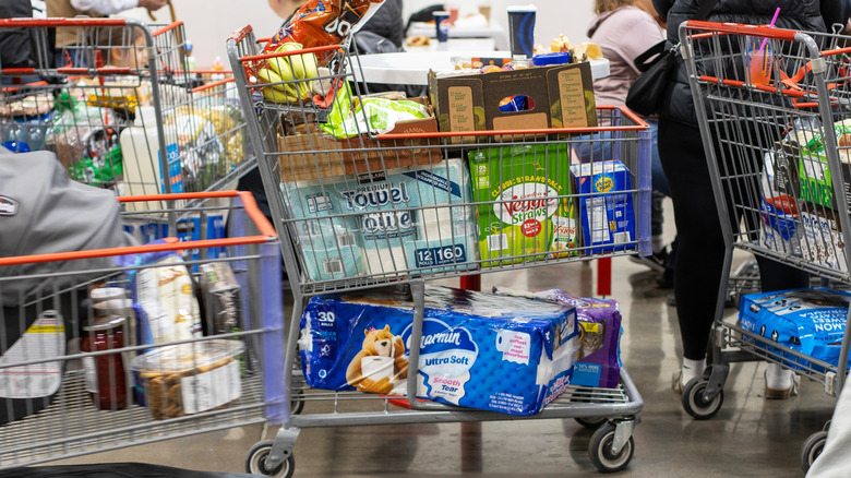 Costco cart filled with groceries