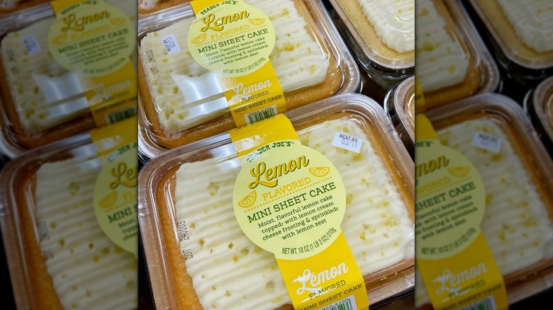 Boxes of Trader Joe's mini lemon sheet cake