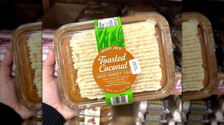 Box of Trader Joe's toasted coconut mini sheet cake