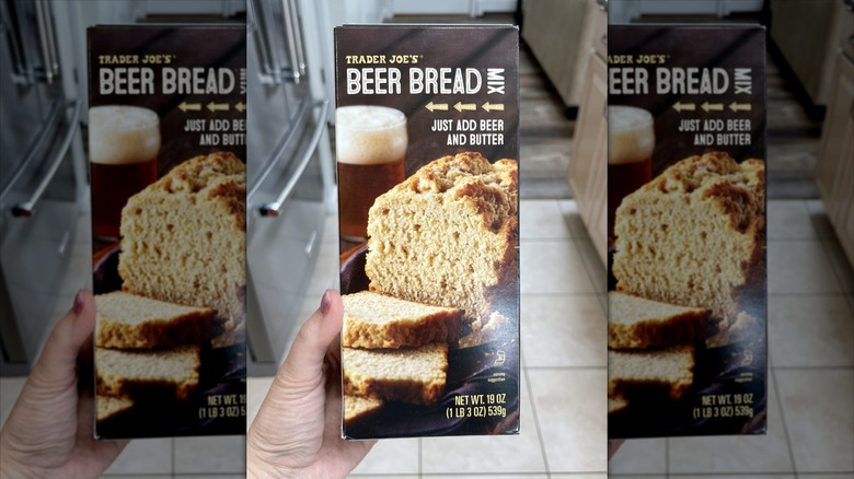 Package of Trader Joe's beer bread mix in residential home.