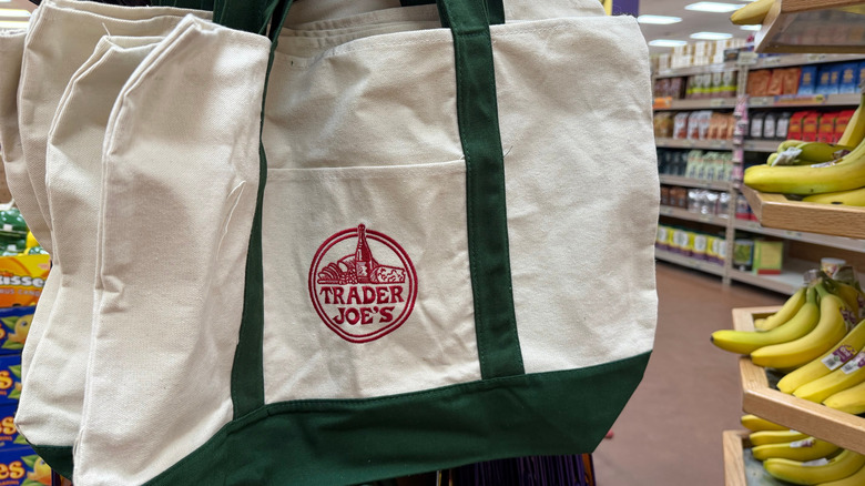 Trader Joe's tote with bananas