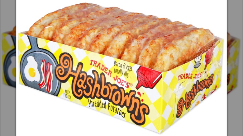 Trader Joe's hash browns on white background