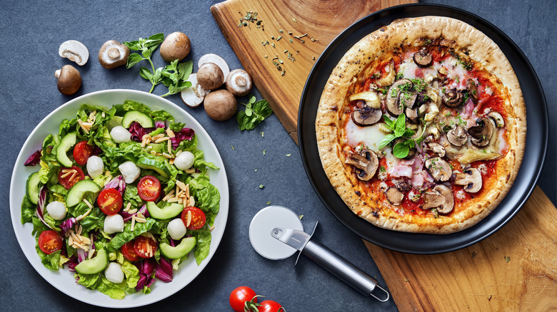 Pizza and green salad