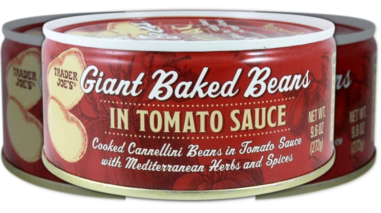 A can of Trader Joe's Giant Baked Beans in Tomato Sauce