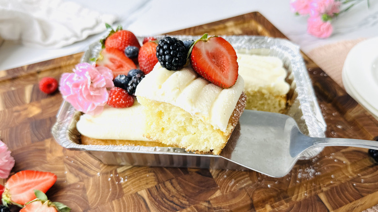 Slice of mini vanilla sheet cake