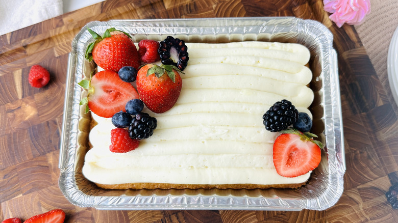 Mini vanilla sheet cake topped with berries