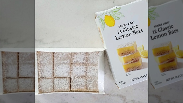 A box of Lemon Bars from Trader Joe's besides its packaging