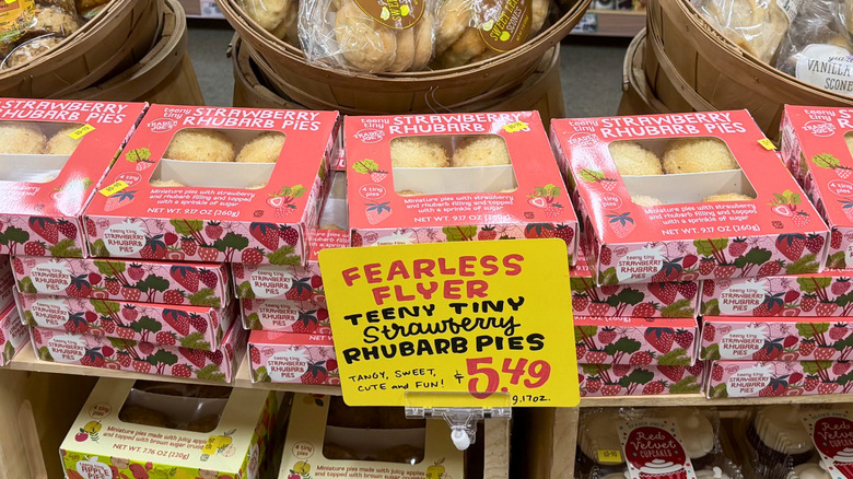 A display of Teeny Tiny Strawberry Rhubarb Pies at Trader Joe's