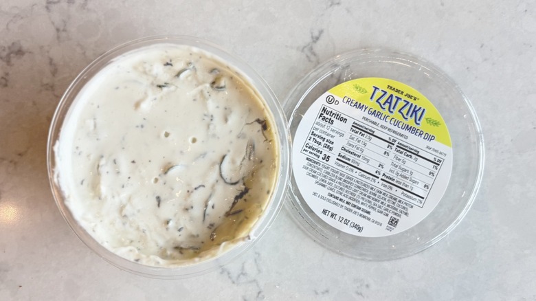 An open container of Trader Joe's Tzatziki
