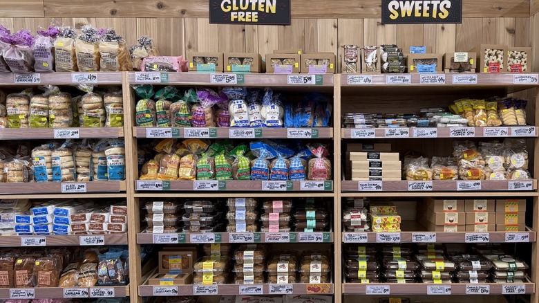 Shelves stocked with bakery items at Trader Joe's.