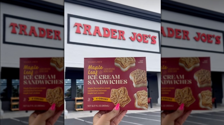 Hand holding box of Maple Leaf Ice Cream Cookies