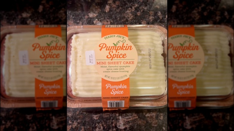 Pumpkin Spice Mini Sheet Cake on counter