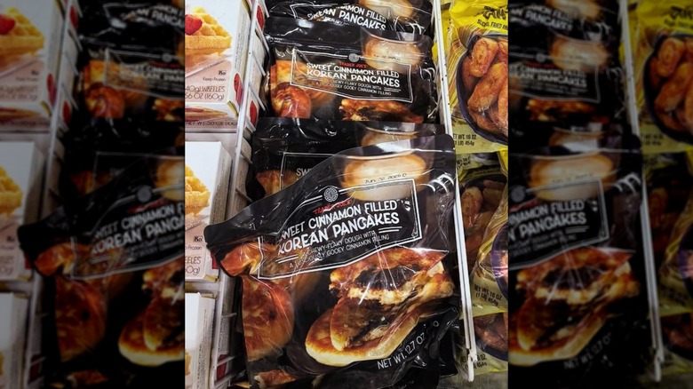 Bags of Sweet Cinnamon Filled Korean Pancakes in freezer section